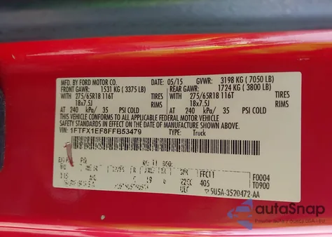 2015 Ford F-150 Xlt from USA, damaged, VIN 1FTFX1EF8FFB53479